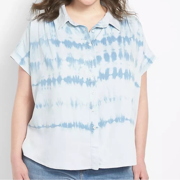 Lane Bryant Tops - Lane Bryant Denim-look Tie-Dye Blouse | 30/32